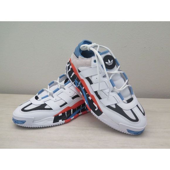 adidas FX7644 Men's Sz 8 White/Solar Red/Hazy Blue Originals NiteBall Sneakers - Picture 3 of 8